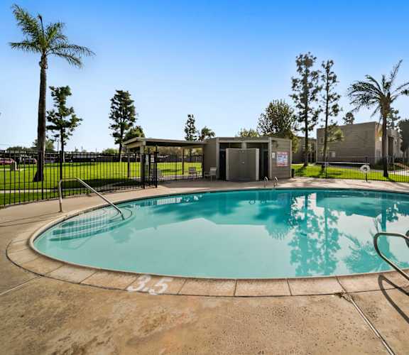 A round swimming pool with the number 35 written on it.