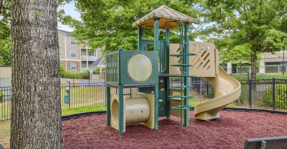 a playground with a jungle gym and a slide