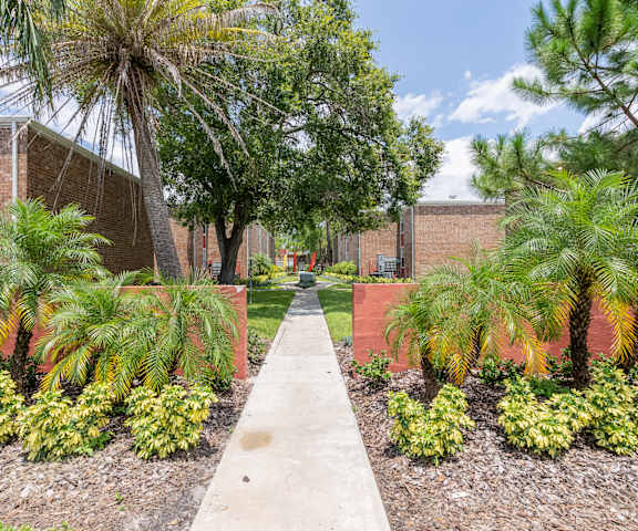 walkway to apartment buildings at Timberfalls Apartments