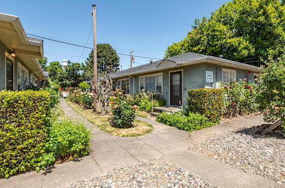 A residential area with a house and a garden.