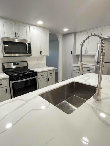 Kitchen at Charter Oaks apartments in Covina, California.