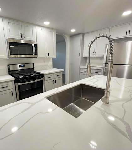 Kitchen at Charter Oaks apartments in Covina, California.