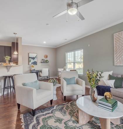 a living room with a couch and a table