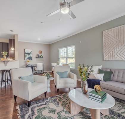 a living room with a couch and a table