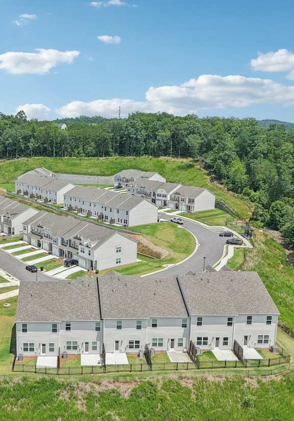 A large, well-maintained housing development with a mix of single-family homes and townhouses.