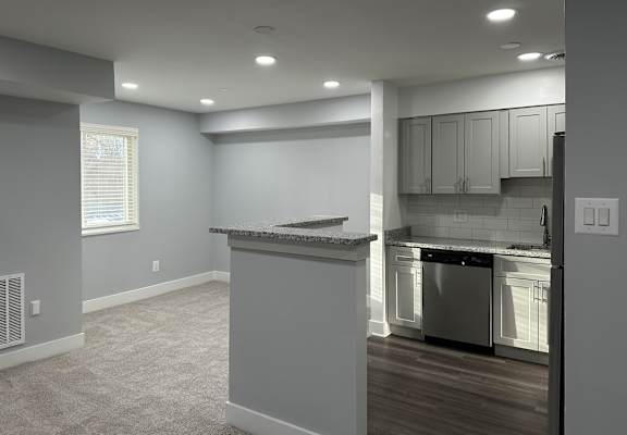 A kitchen with a dishwasher and a countertop.