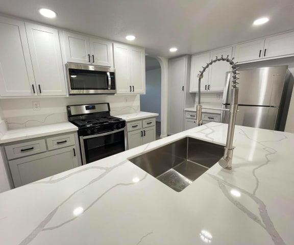 Kitchen at Charter Oaks apartments in Covina, California.