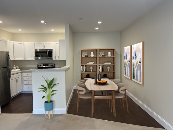 a kitchen and dining area
