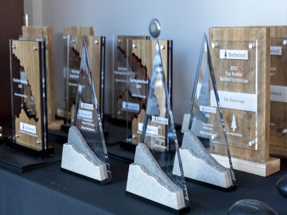 a selection of awards on a table