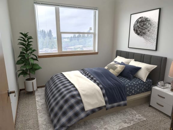 a bedroom with a white bed and a painting on the wall at Four Corners, Washington, 98203