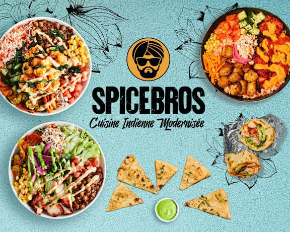 The image is a promotional poster for SpiceBros, a modernized Indian food establishment.
