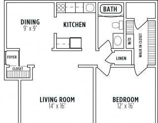 1 bedroom floorplan at Madison Rockwood, Missouri, 63011