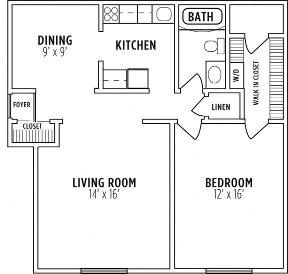 1 bedroom floorplan at Madison Rockwood, Missouri, 63011