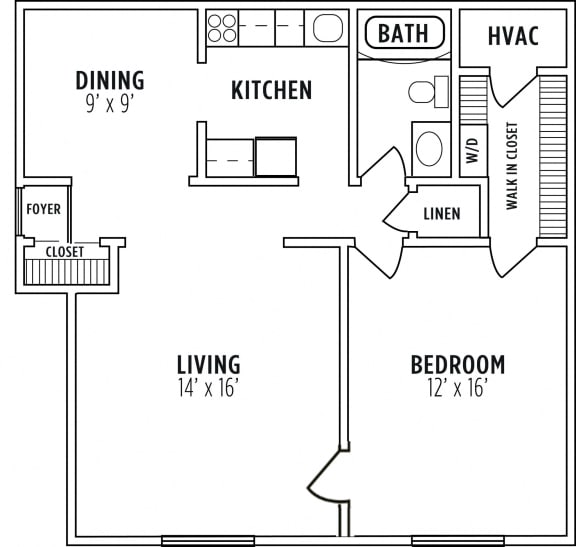 1 bedroom floorplan at Madison Rockwood, Ballwin, MO