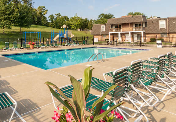 This is a picture of the Gilmore clubhouse pool area at Fairfield Pointe Apartments in Fairfield, Ohio.