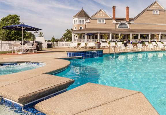 This is a photo of the pool area at Nantucket Apartments in Loveland, Ohio.