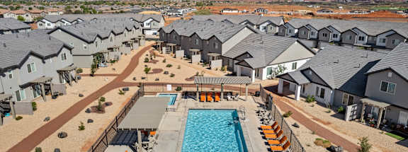 Desert Village Townhomes in Santa Clara, Utah Aerial View of Pool and Property