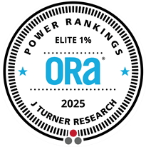 A circular emblem with the text "POWER RANKINGS" at the top and "ORA 2025" in the center, surrounded by a dotted line and stars.