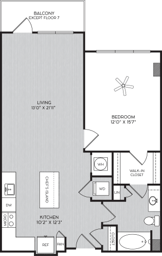 A1f One Bedroom Floor Plan with Balcony at Apartment Homes For Rent in Vinings, GA