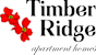 A logo for Timber Ridge apartment homes with red flowers.