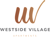 A logo for Westside Village Apartments with a stylized "W" in brown.