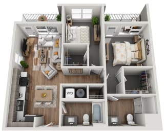2 BEDROOM B 926sf Floor Plan at Grand Flats, Missouri