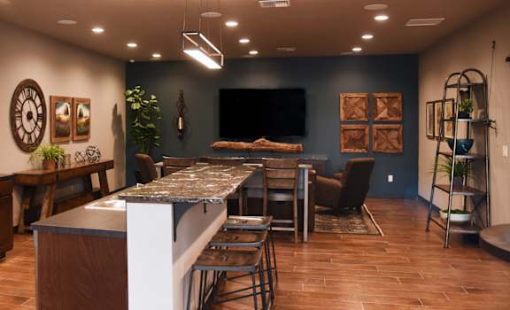 Clubhouse Kitchen With Television at The Brix Apartments, Spokane Valley, WA, 99037