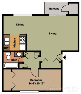One Bedroom Floor Plan at Hamilton Square Apartments, Westfield, IN