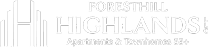 a white logo with the words highland on a black background