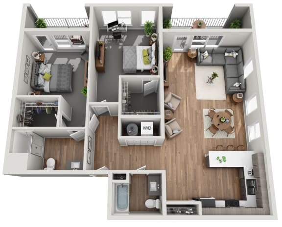 Floor Plan  2 BEDROOM H 1304sf Floor Plan at Grand Flats, St. Louis