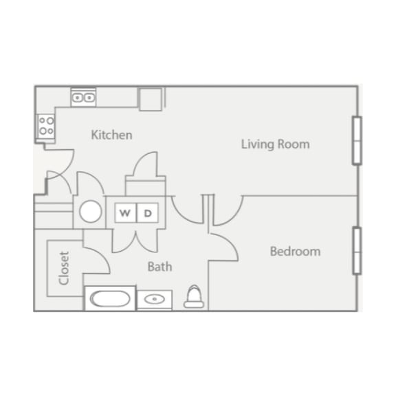 a floor plan of an apartment with a bedroom and a living room