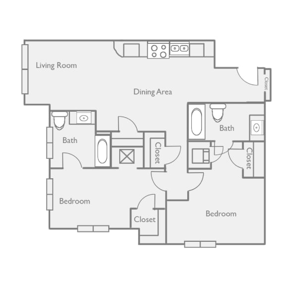 a floor plan of a bedroom apartment with an open floor