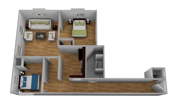 2 Bedroom 1 Bathroom Floorplan at Willett Apartments, Albany, NY, New York, 12210