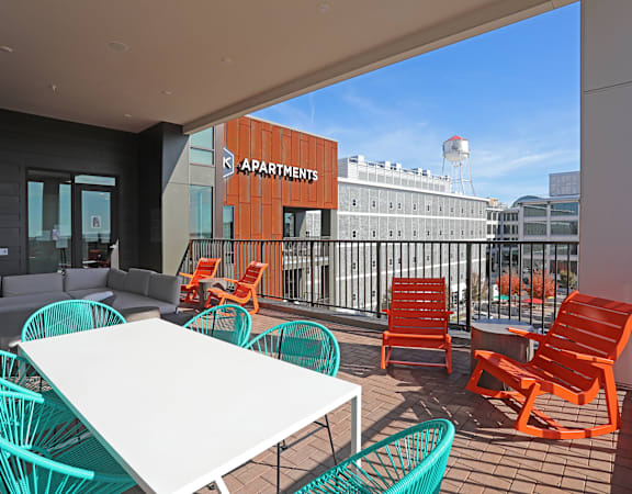 Rooftop Terrace Seating at Link Apartments Innovation Quarter, Winston Salem