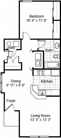 1 Bedroom 1 Bath 2D Floorplan-Parsons Place Apartments, East St. Louis, IL