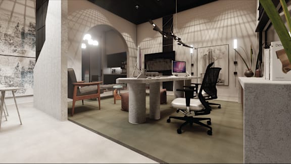 a home office with a desk and a computer