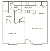 A black and white image of a floor plan for a 700 square feet home with one bedroom and one bathroom.
