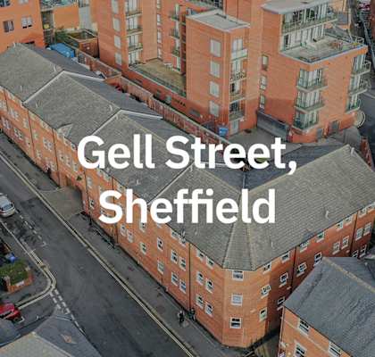 a aerial view of a city with the caption gel street