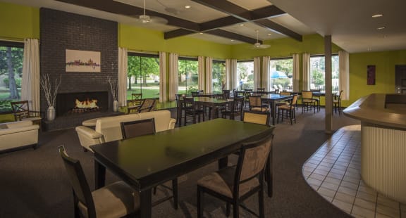 Bar and kitchen in clubhouse at Westwood Village Apartments in Westland