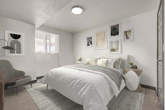 Bedroom with cozy bed at The Pointe at Northridge, Salt Lake City, UT, 84054
