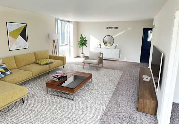 a living room with a couch and a coffee table