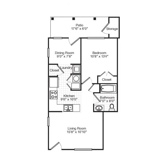 1 Bedroom 1 Bath Stack 2D Floorplan, Bedford Hill Apartments, Pittsburgh, PA
