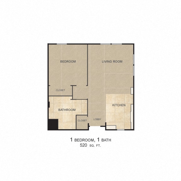 Floor Plan  1 Bedroom 1 Bath 2D Floorplan-Magnolia on Lake Apartments, Los Angeles, CA