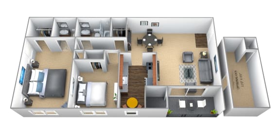 Floor Plan  2 bedroom 1.5 bathroom floor plan at Seminary Roundtop Apartments in Towson MD