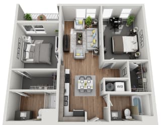 2 BEDROOM D 988sf Floor Plan at Grand Flats, St. Louis, MO, 63104