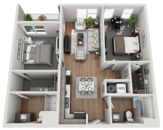 2D 2  Bed   2  Bath   986 Sq. Ft.  Floor Plan at Grand Flats, St. Louis, MO, 63104