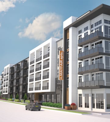 an artist's rendering of a new apartment complex to be built on the site of the former
