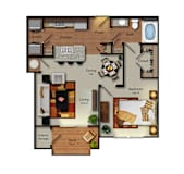 Getty Floor Plan – 1 Bedroom, 1 Bathroom Apartment at Residences at Prairiefire in Overland Park, KS.
