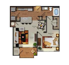 Getty Floor Plan – 1 Bedroom, 1 Bathroom Apartment at Residences at Prairiefire in Overland Park, KS.