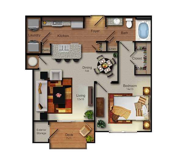 Getty Floor Plan – 1 Bedroom, 1 Bathroom Apartment at Residences at Prairiefire in Overland Park, KS.